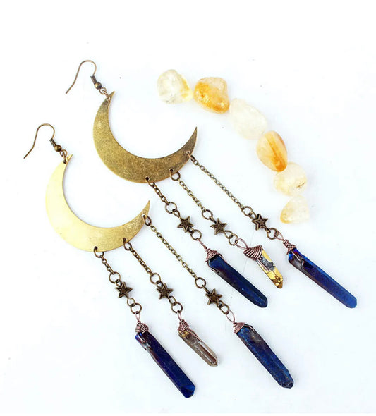 ‘Aurora Dreams’ Crescent Moon Crystal Earrings