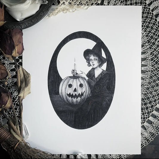 Jack O' Lantern Witch Fine Art Print