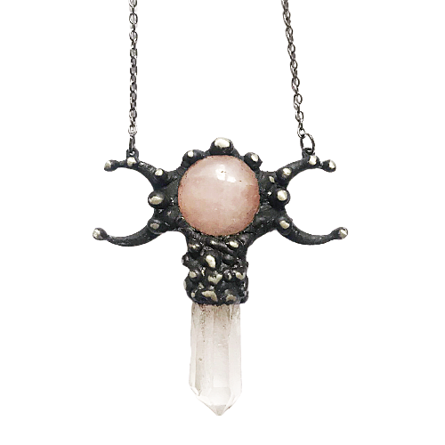 'Moon Goddess' Rose Quartz Triple Moon Necklace.