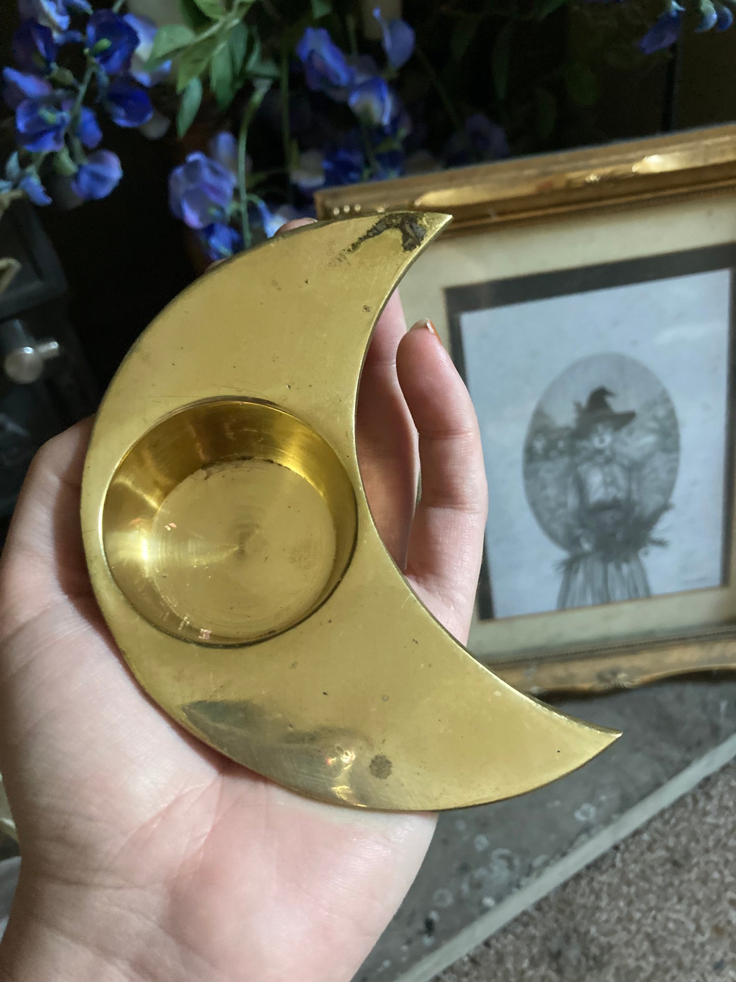 Vintage Brass Crescent Moon Candle Holder