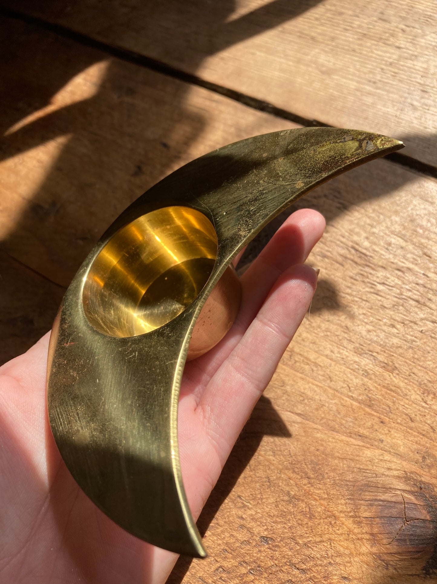 Vintage Brass Crescent Moon Candle Holder