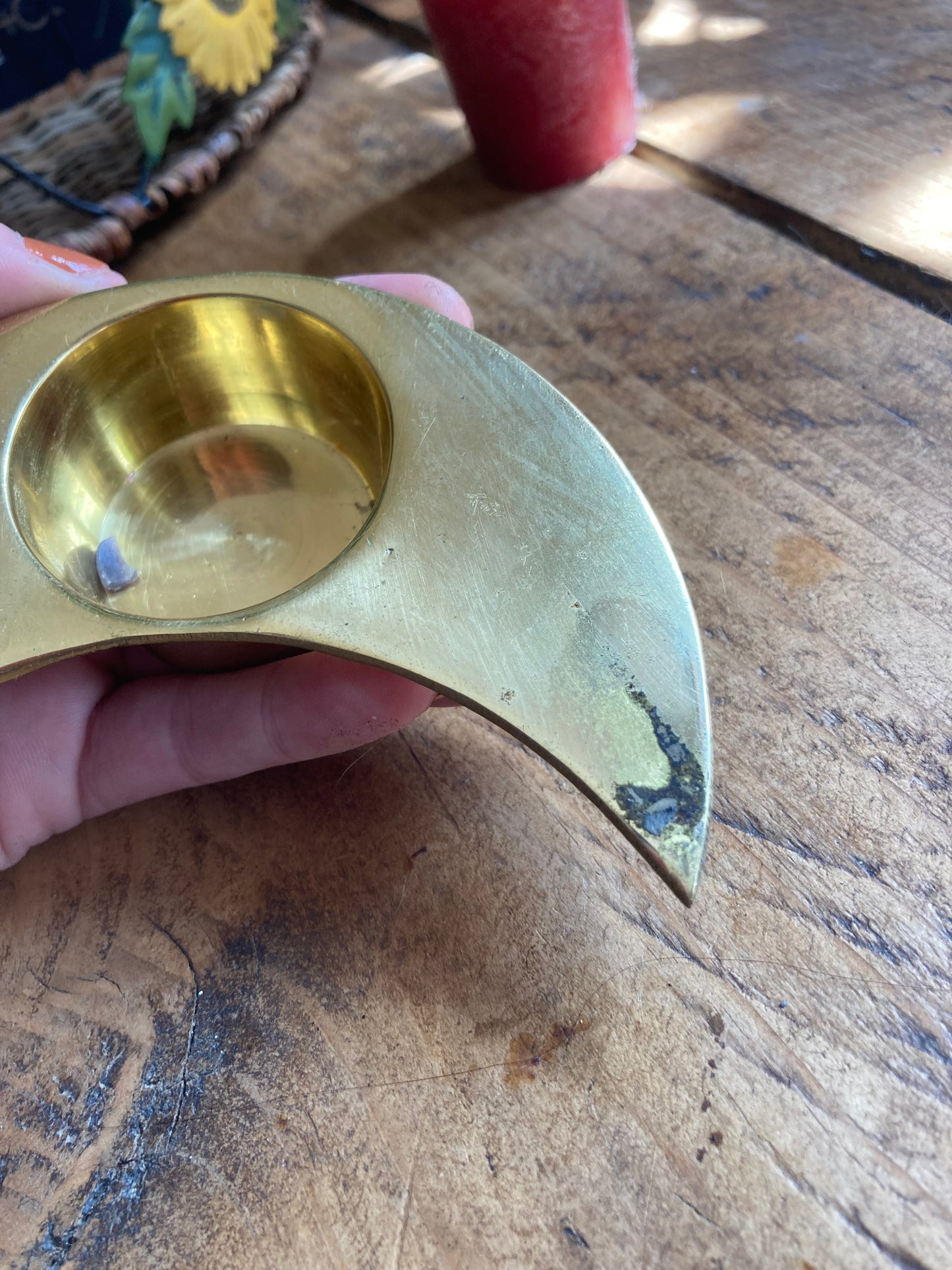 Vintage Brass Crescent Moon Candle Holder