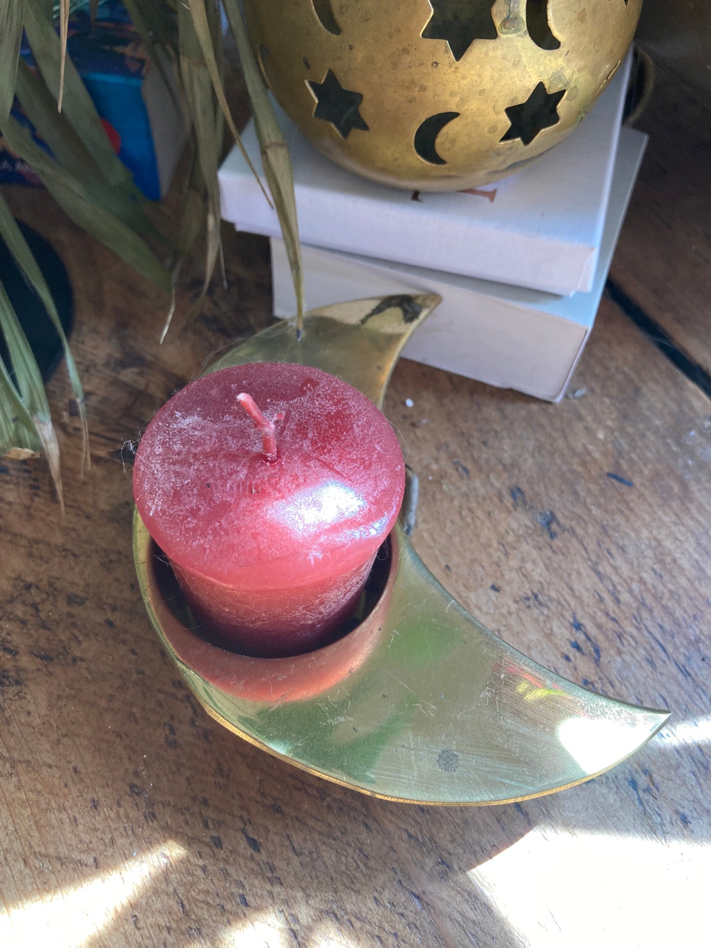 Vintage Brass Crescent Moon Candle Holder